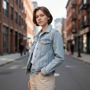 Abercrombie & Fitch Women XS Denim Jacket Lt Wash Distressed Classic Grunge NWT